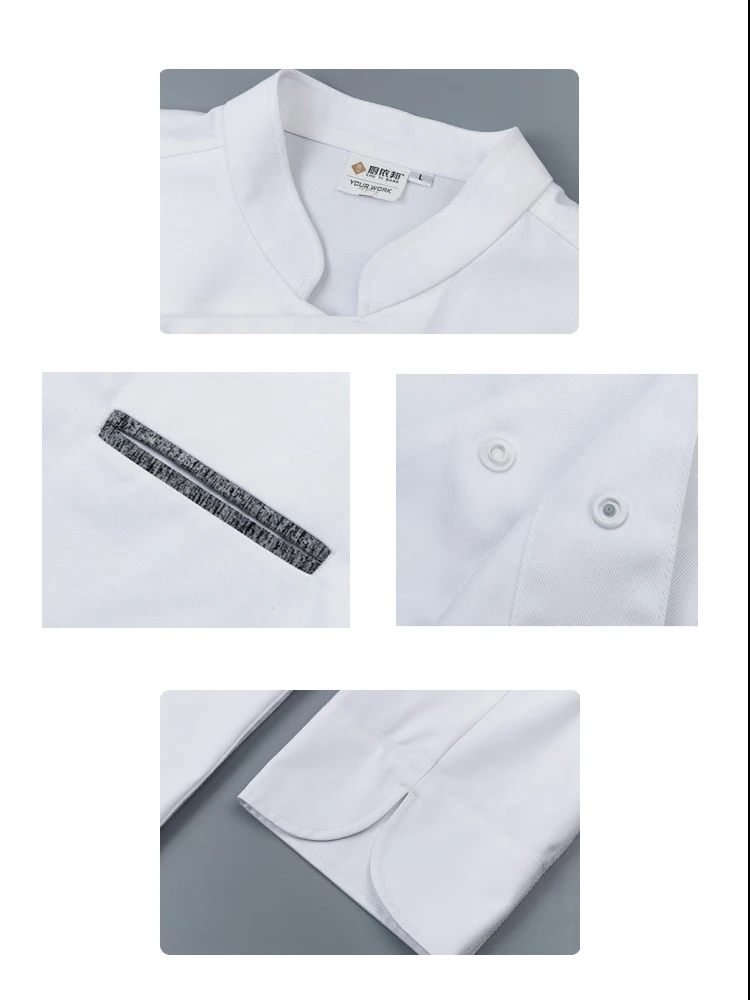 Restaurant Chef Shirt  Kitchen Coat Stand Collar Long Sleeve Hotel Cook Uniform Cafe Bakery Pastry Work Clothes Tops and Apron