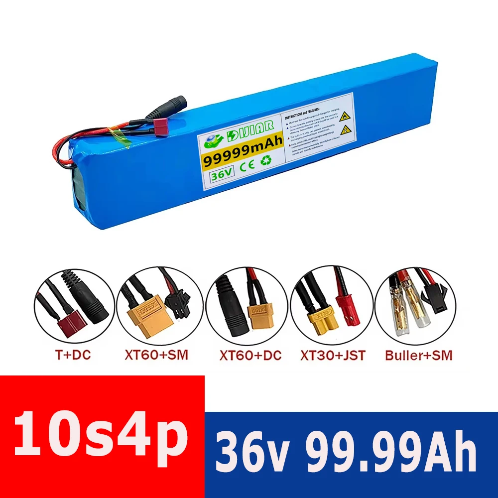 New 18650 Battery Pack 10s4p 36V 99.99Ah High Power 600 W, Suitable for Electric Bicycle Lithium Battery with Charger Sales