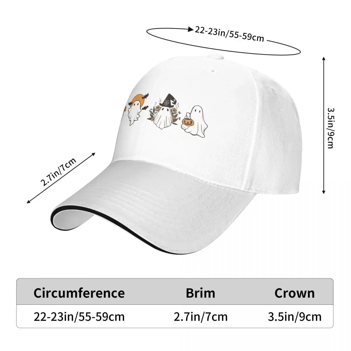 Gorra de béisbol de fantasma lindo de Halloween Gorras de sándwich de moda Estilo unisex Sombreros ajustables Gorra deportiva