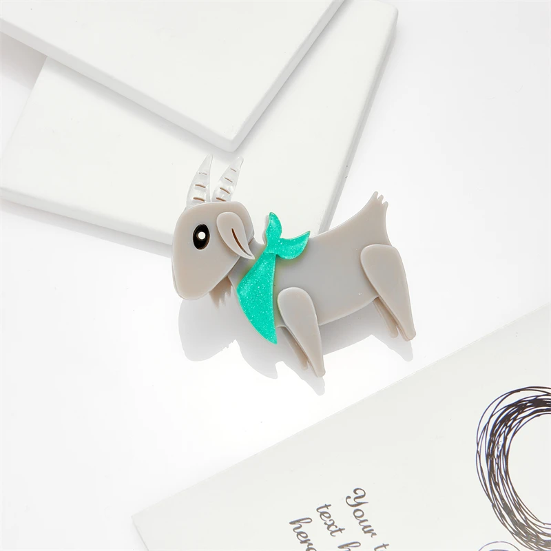 YAOLOGE 2022 New Acrylic Grey Goat Brooches For Women Men Lovely Cartoon Creative Animal Badge Lapel Brooch Pin Jewelry Gift