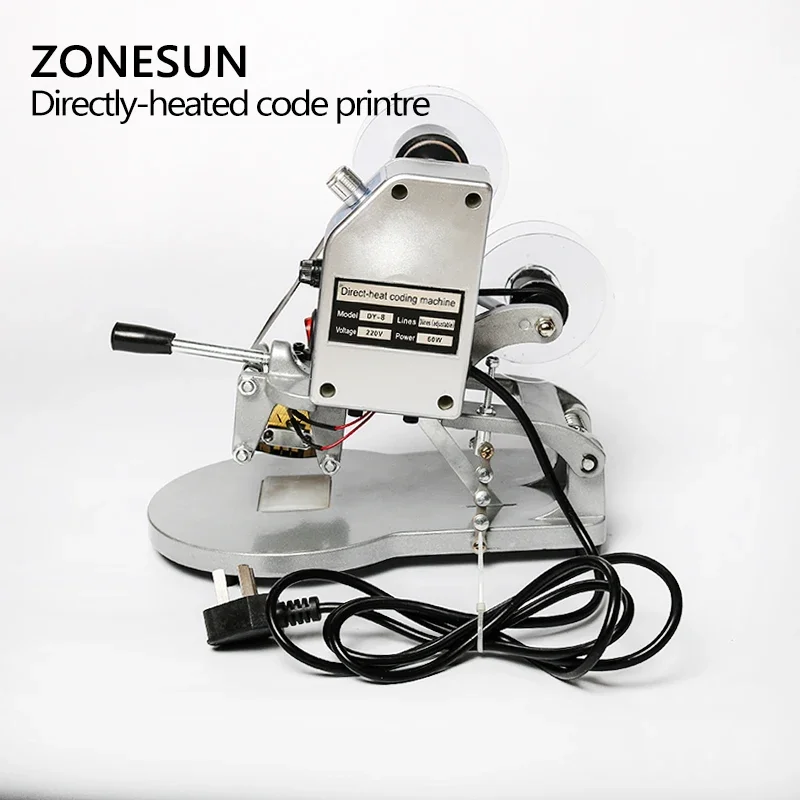 ZONESUN Manual Thermal Ribbon Date Printer Machine With A-Z Letter Hot Stamping Directly Heated Coding Machine Bags Card