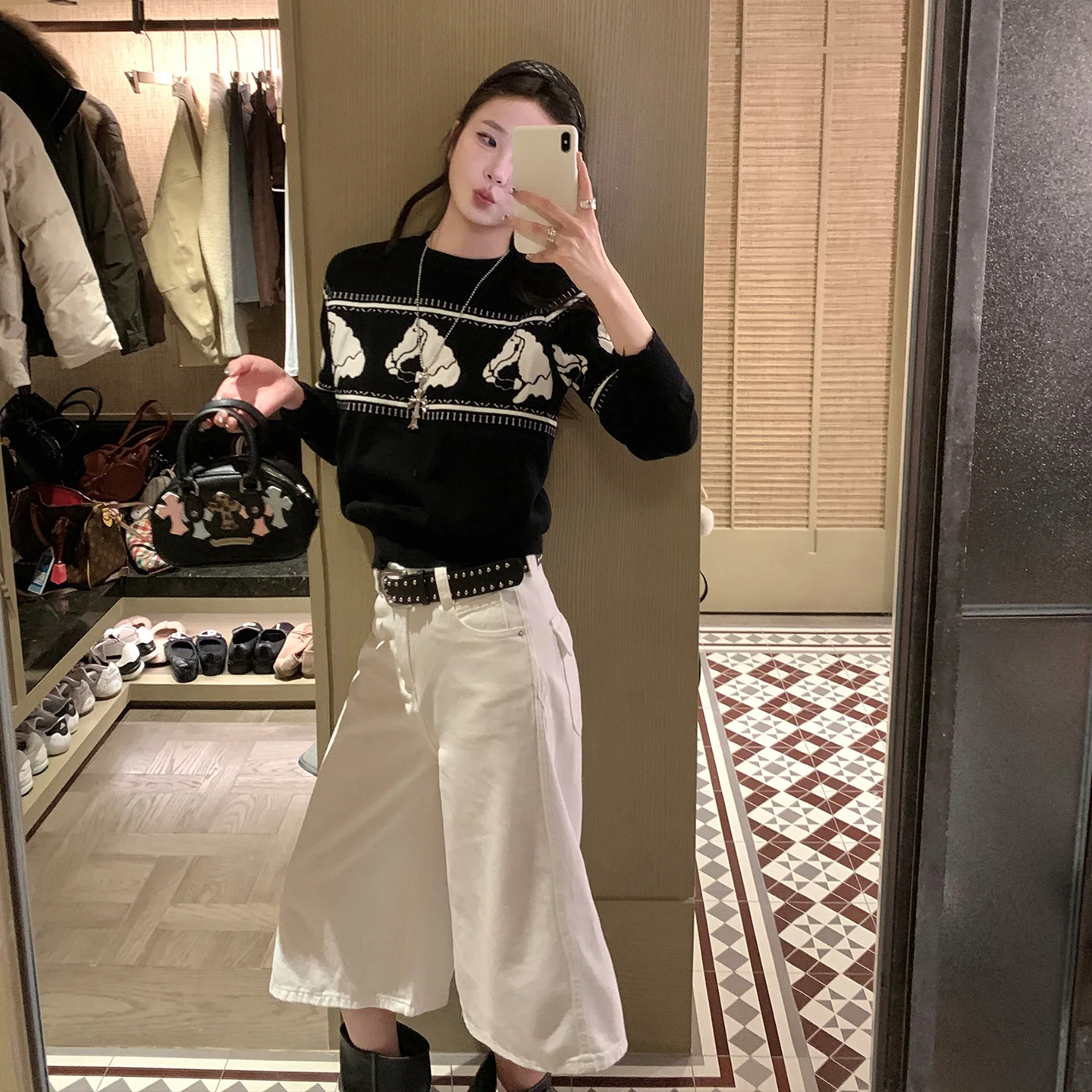 

Вязаный свитер Bla Fair Isle с круглым вырезом, свободный крой, женский, повседневный, весенний, модный, винтажный, для стильных девушек, с длинными рукавами
