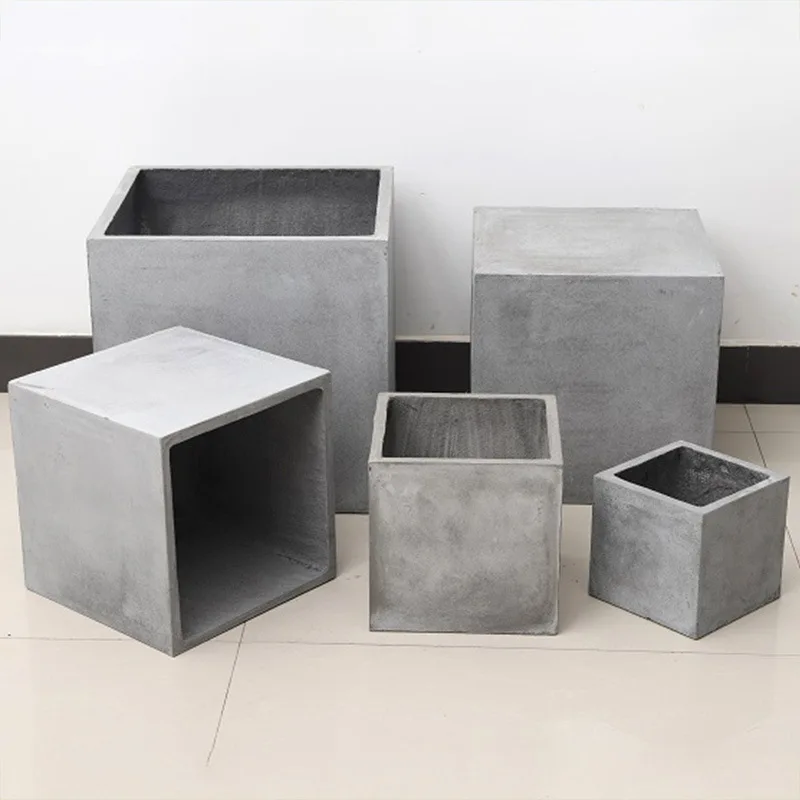 

Large cement square flower pot, Nordic industrial style simple magnesium mud handmade flower pot, outdoor flower slot vegetable