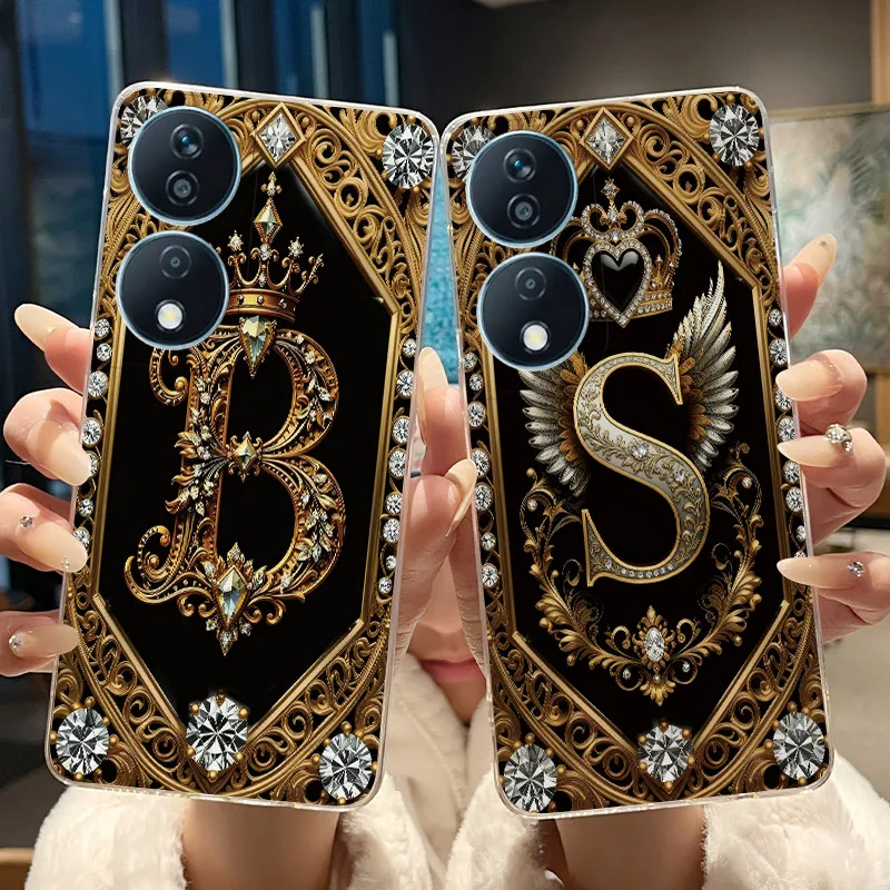 Cover For Honor X7b 90 Smart 5G 4G CLK-LX2 New Fashion Retro Initial Letter Couple Phone Case Transparent Soft Silicone Casing