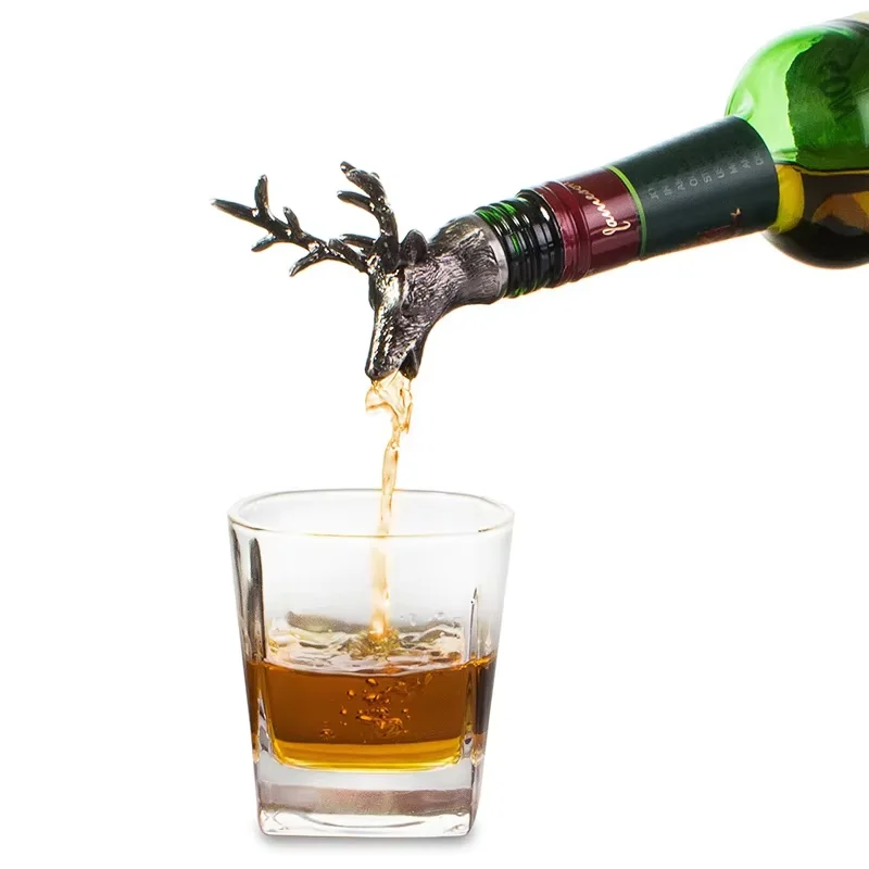 1 Piece Stainless Steel Deer Stag Head Wine Pourer Unique Wine Bottle Stoppers Wine Aerators Bar Tools YY022