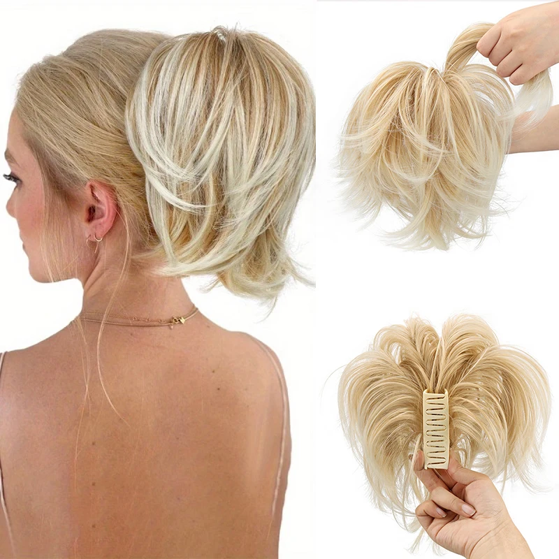 

8Inch Synthetic Elegant Messy Hair Bun Ponytail Hair Extension Claw Clip DIY Adjustable Style Fluffy Hairpiece for Women