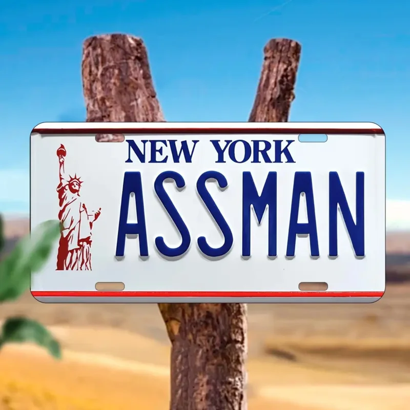 HD Aluminum Print, Vintage New York ASSMAN Statue of Liberty License Plate Style Wall Art, High Definition Bend-Resistant Metal