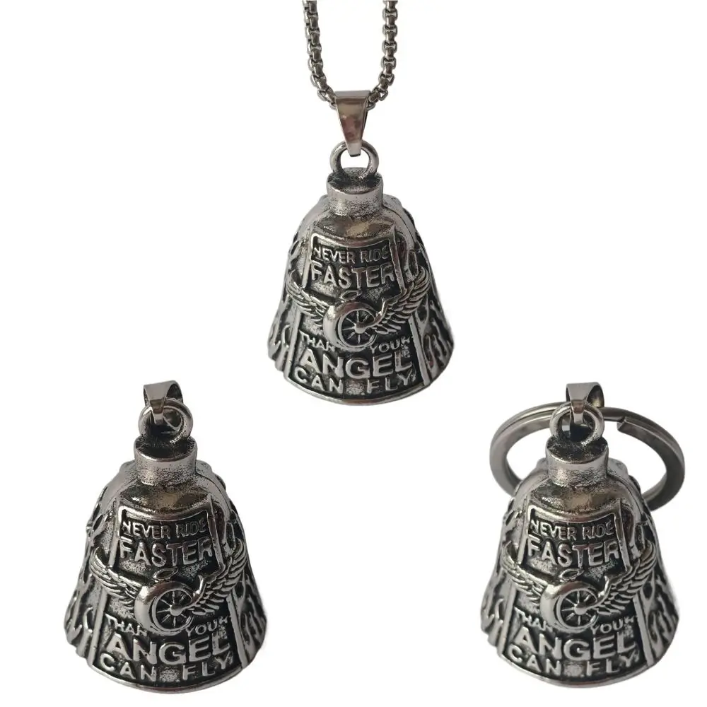 Vintage 3D Design Motorcycle Guardian Bell Retro Wing Design Biker Good Luck Charm Punk Style Alloy Angel Pendant Bell Men