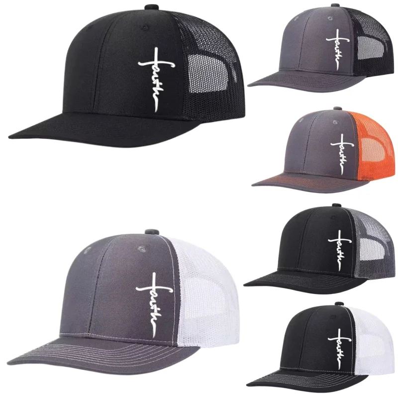 Cross Printed Adjustable Baseball Cap Classic Snapback Dad Hat Breathable Trucker Mesh Hat Golf Fishing Outdoor Sun Cap