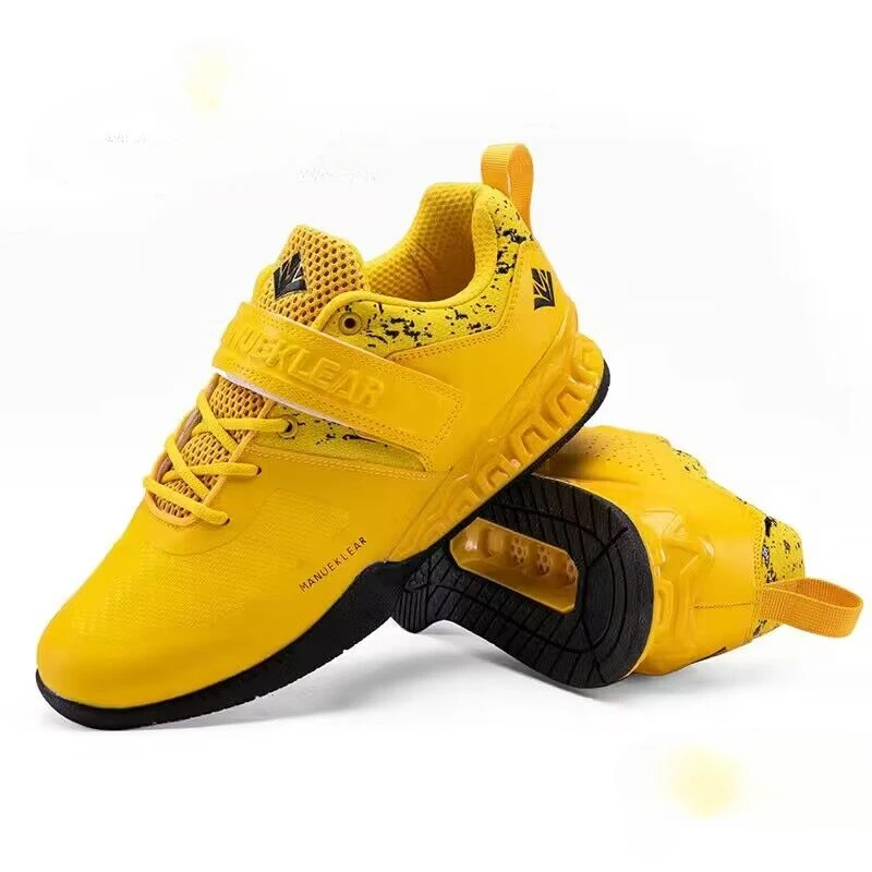 Professional Men\'s Weightlifting Training Shoes Large 46 Deep Squat Hard Pull Shoes Men\'s Yellow Black Weightlifting Shoes