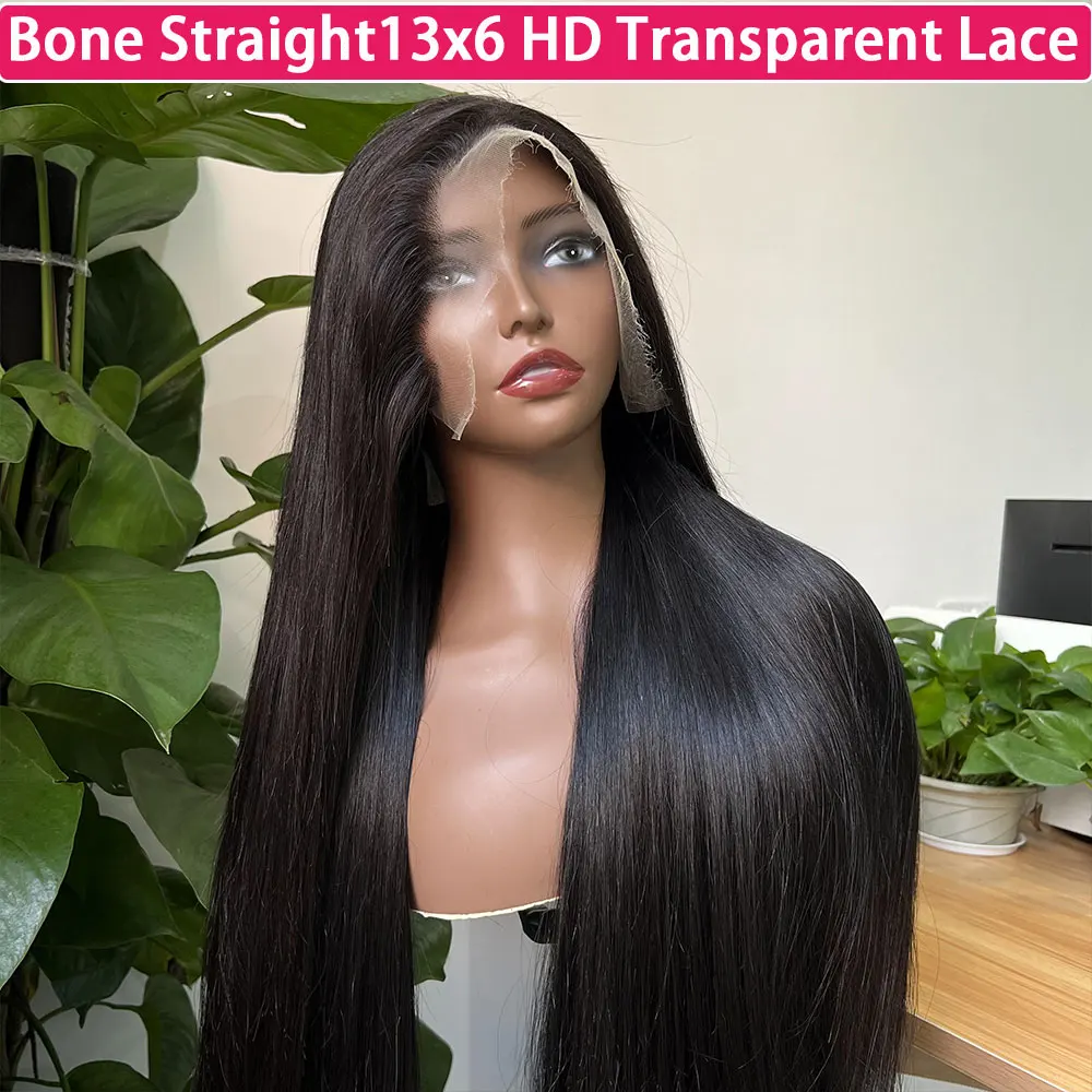 Knochensteig glatte, unbehandelte Echthaarperücken, 13x6 HD Lace Frontal Perücke, vorgezupft, vietnamesische 13x4 Lace Front schwarze Perücken für Frauen