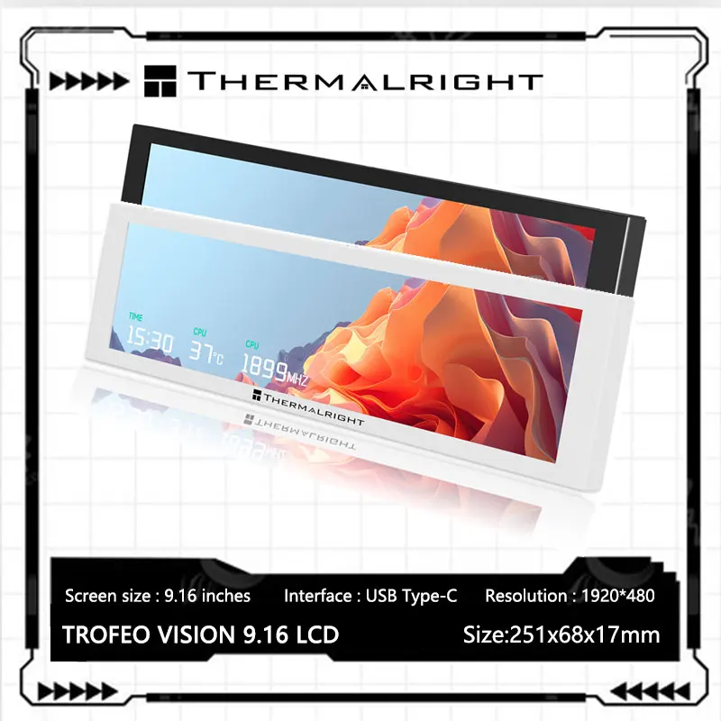 

Thermalright TROFEO VISION ЖК-экран IPS с ЖК-дисплеем, 9,16 дюйма/магнитное разрешение/1920*480/порт USB Type-C