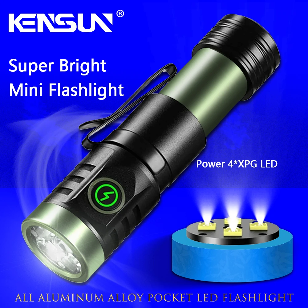 

High Power 4*XPG 3000 Lumen Aluminum Alloy Mini Portable Type-C Rechargeable EDC Torch LED Flashlight For Camping