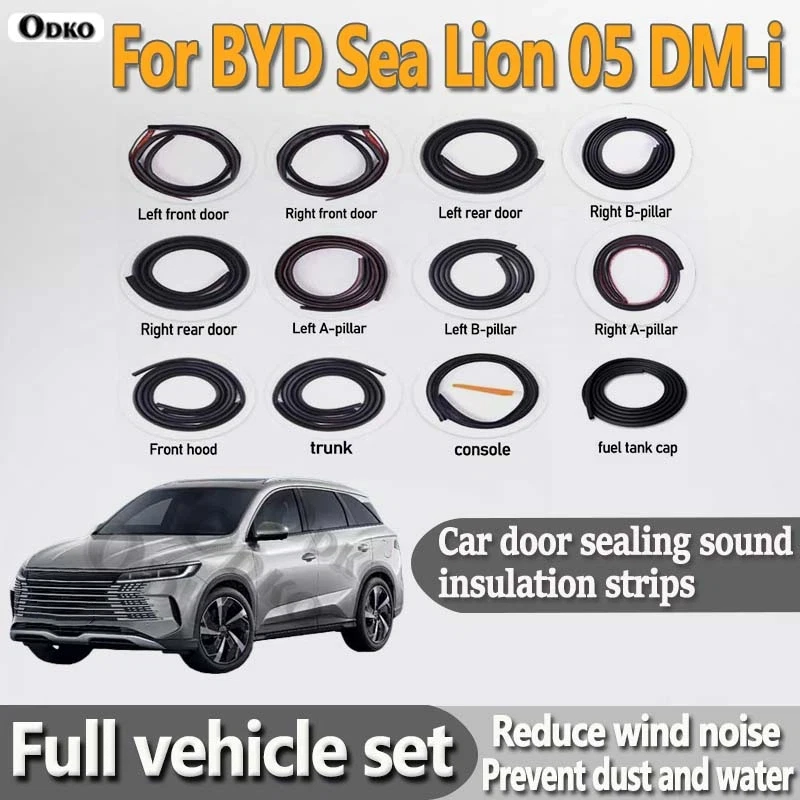 Car Door Seal Strip Rubber Noise Insulation Dustproof Seal Strip Not easy to Fall off For BYD Sea Lion 05 DM-i Accessories 12Pcs
