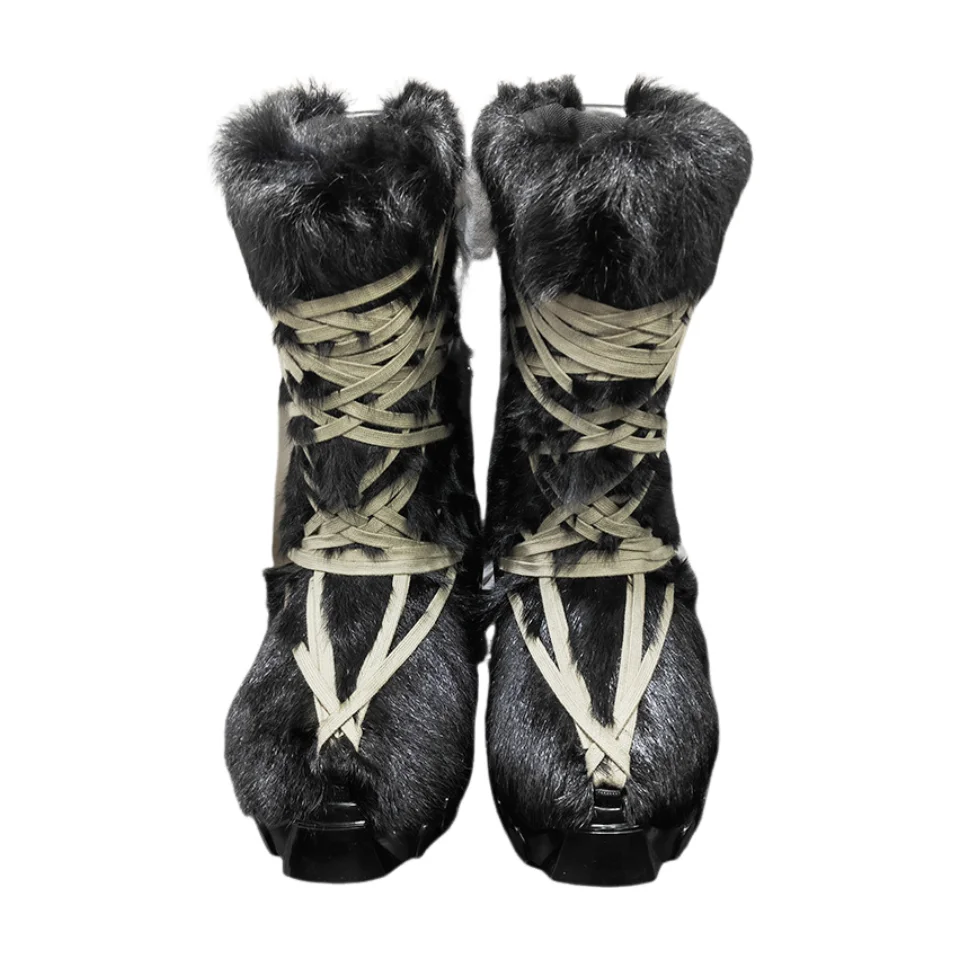 Men's Snow Boots Women Platform High Top Shoes Horsehair Fur Leather Luxury Sneakers High Street Autumn Black Designer Shoe