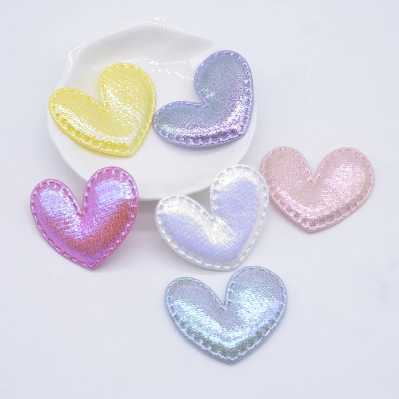 30Pcs 43*35mm Glitter Heart Applique Padded Patches for Clothes Hat Crafts Sewing Supplies DIY Headwear Hair Clips Bow Decor