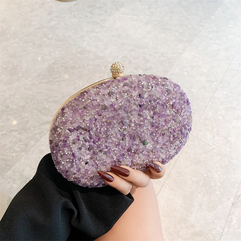 حقيبة سهرة عصرية بالحجارة بيج كرة مستديرة ثوب حفلة حقيبة انفصال مقبض الفيروز مخلب محافظ الزفاف للمرأة #6