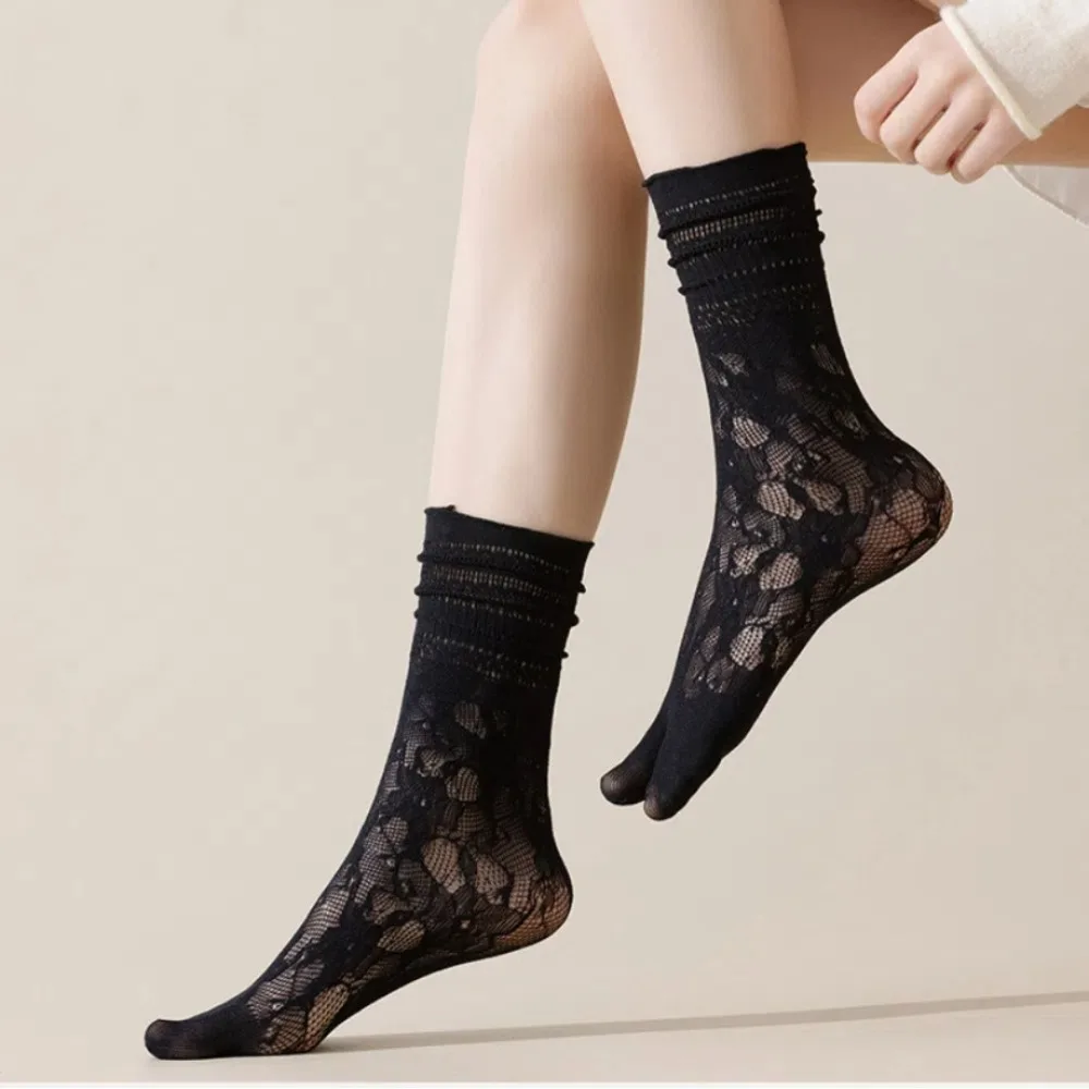 1Pairs جديد الجوف خارج شبكة سبليت تو الجوارب الدانتيل القطن اثنين من الأصابع الجوارب رقيقة جدا مريحة تابي سوكس النساء