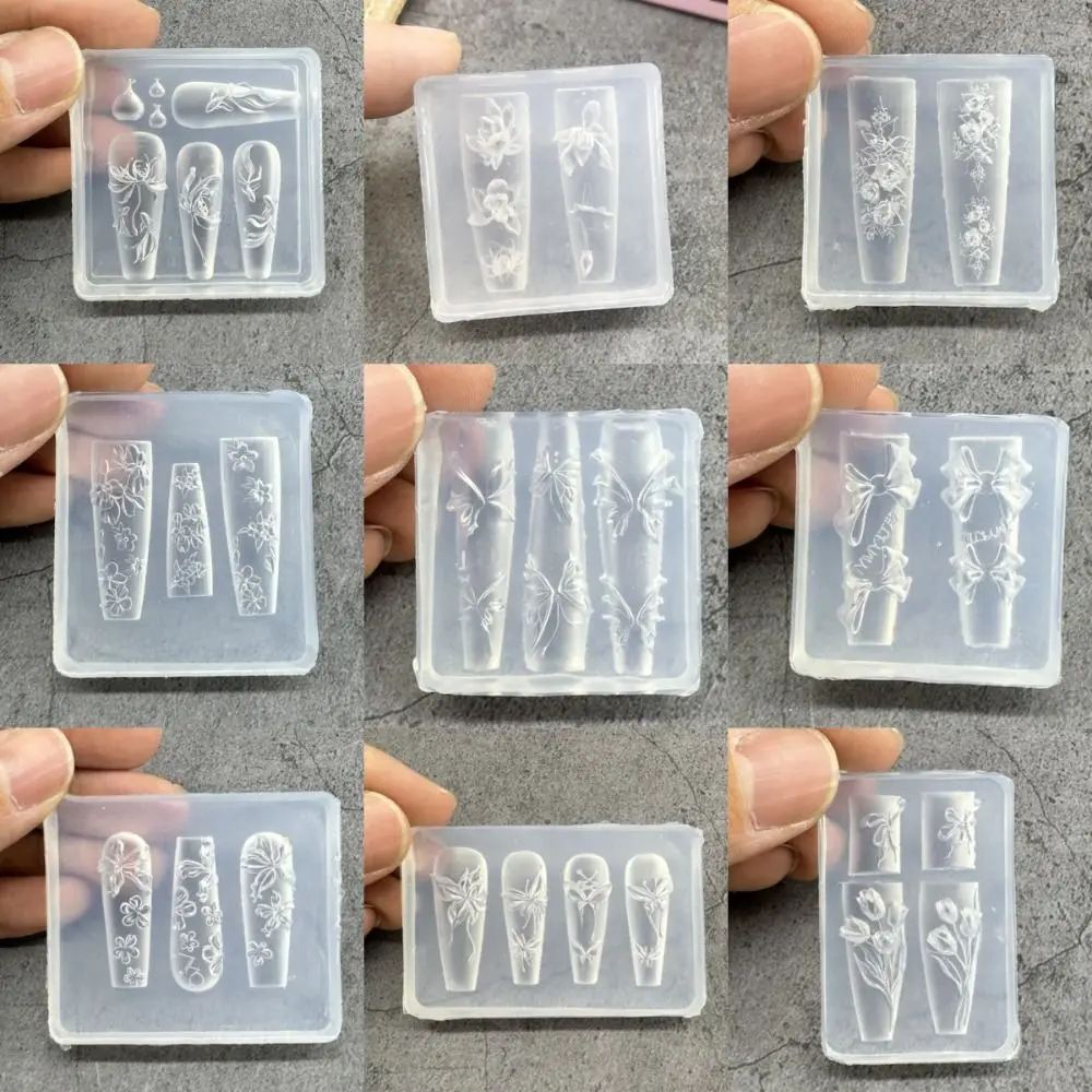 Neue transparente Nailart Form 3D Carving Rose Blume Silikon Vorlage mit Box Tulpe Schleife Nail Art Vorlage Nageldekoration