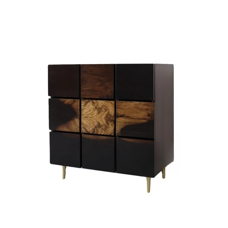 Bucket cabinet wabi sabi entryway cabinet solid wood storage creative new Chinese style simple modern style