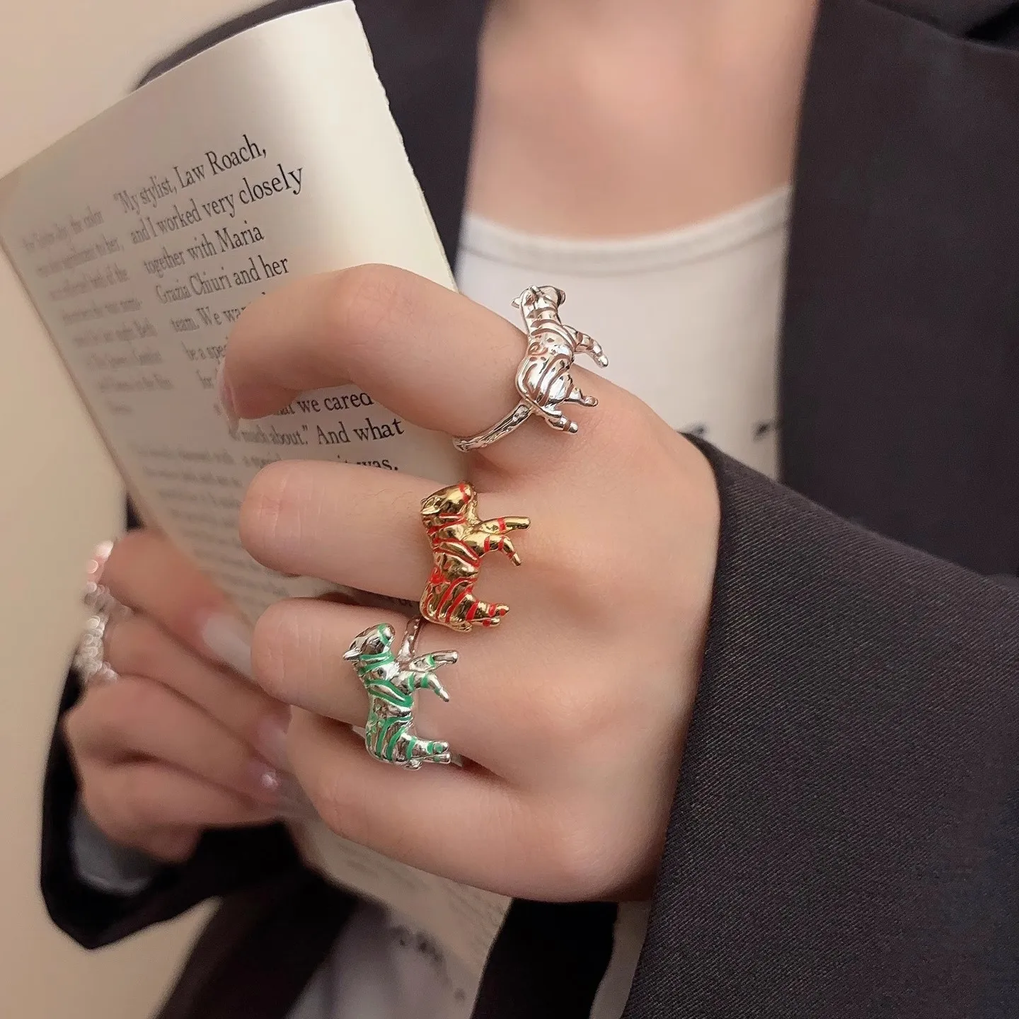 Retro Colorful Enamel Zebra Open Ring Luxury Style Personalized Jewelry for Travel Vacation Public Relations