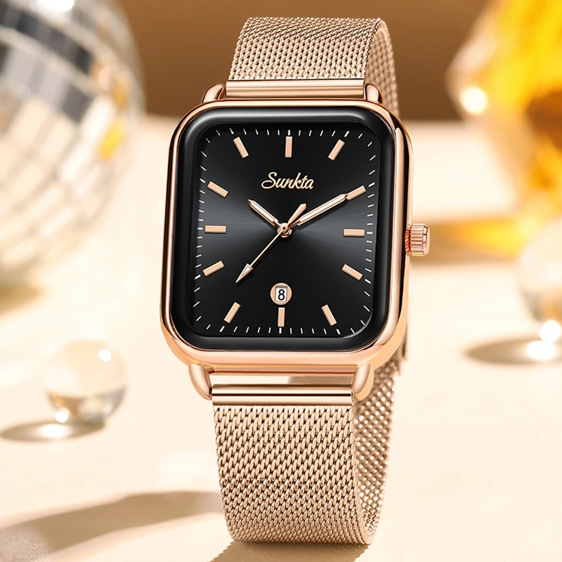 

SUNKTA 2026: Элитные женские часы LIGE, винтажные модные кварцевые наручные часы, водонепроницаемые, светящиеся, с сетчатым ремешком, подарки для женщин