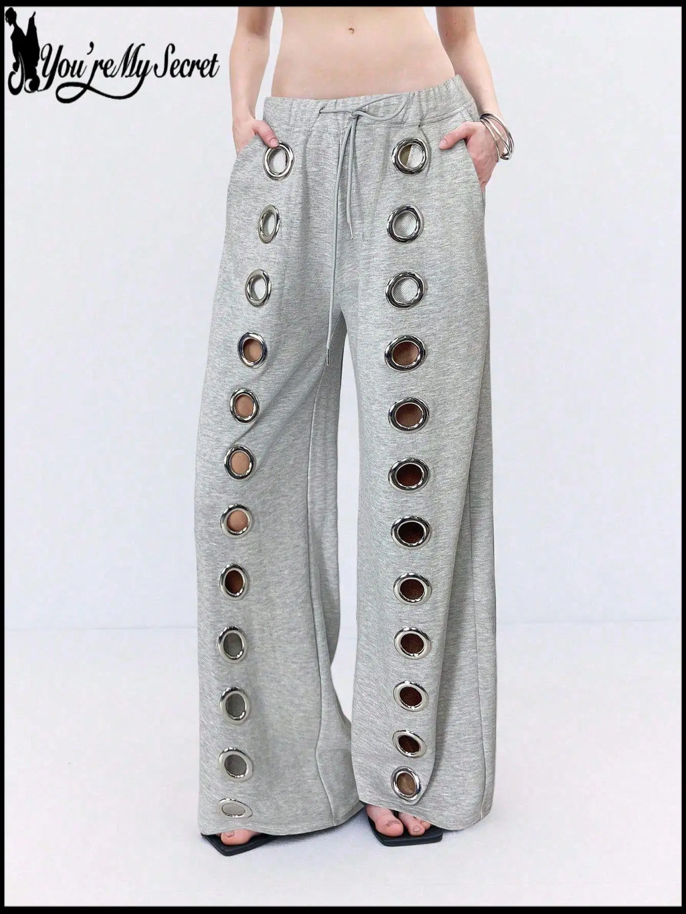 Pantalon Y2K pour femme, style Steampunk, noir et gris, coupe ample, taille élastique, nouvelle mode, pour un look habillé