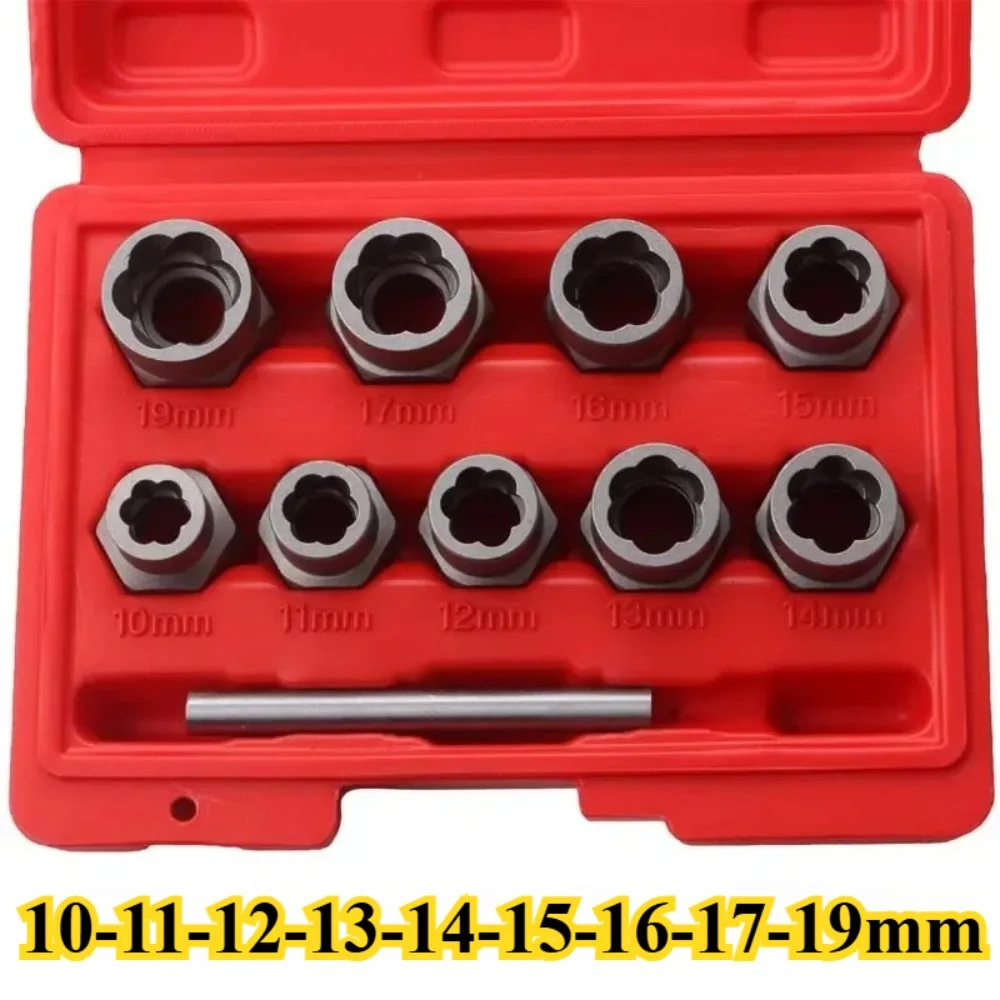 

10pc Nut Extractor 1/2 Square Hole Air Cannon Electric Wrench Use Sliding Nut To Remove Red Box Tool Set