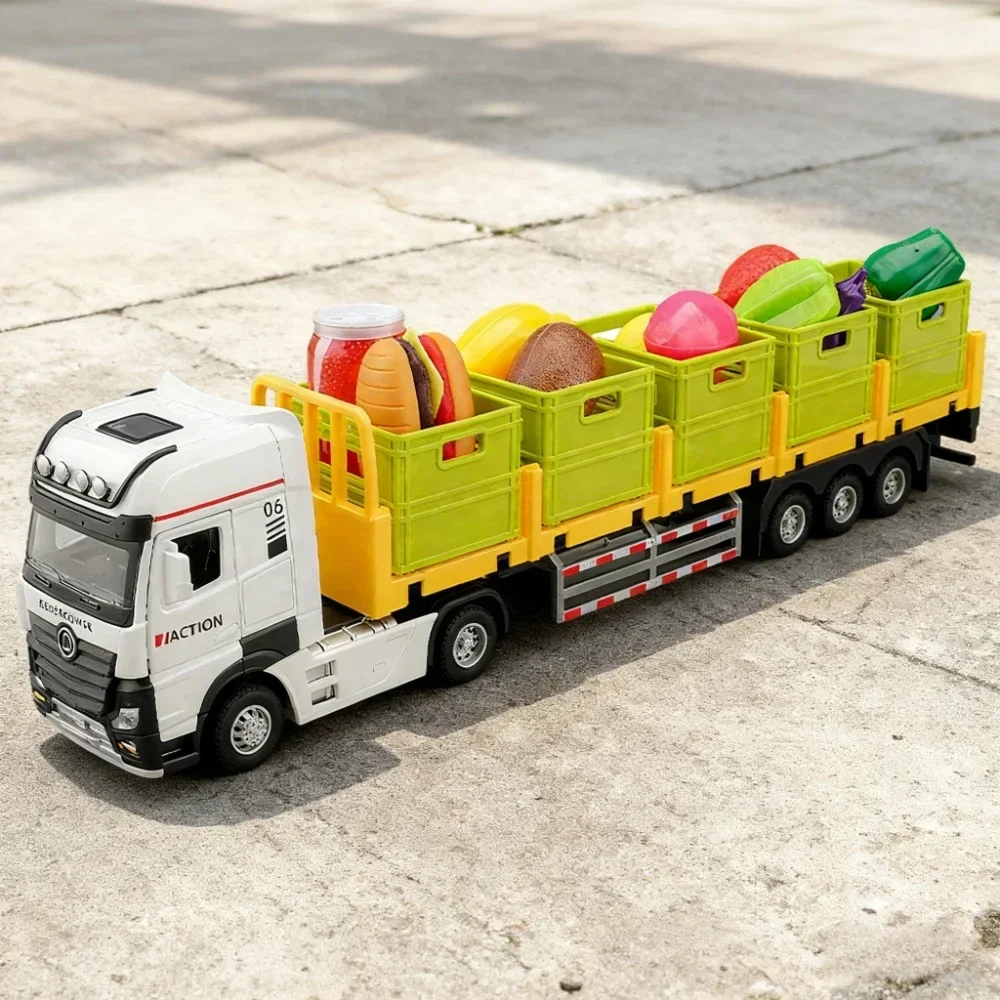 1:32 شحن كط النقل سيارة لعبة نموذج ضوء الموسيقى التراجع الباب فتح نماذج المركبات الهندسية حلية هدايا للطفل