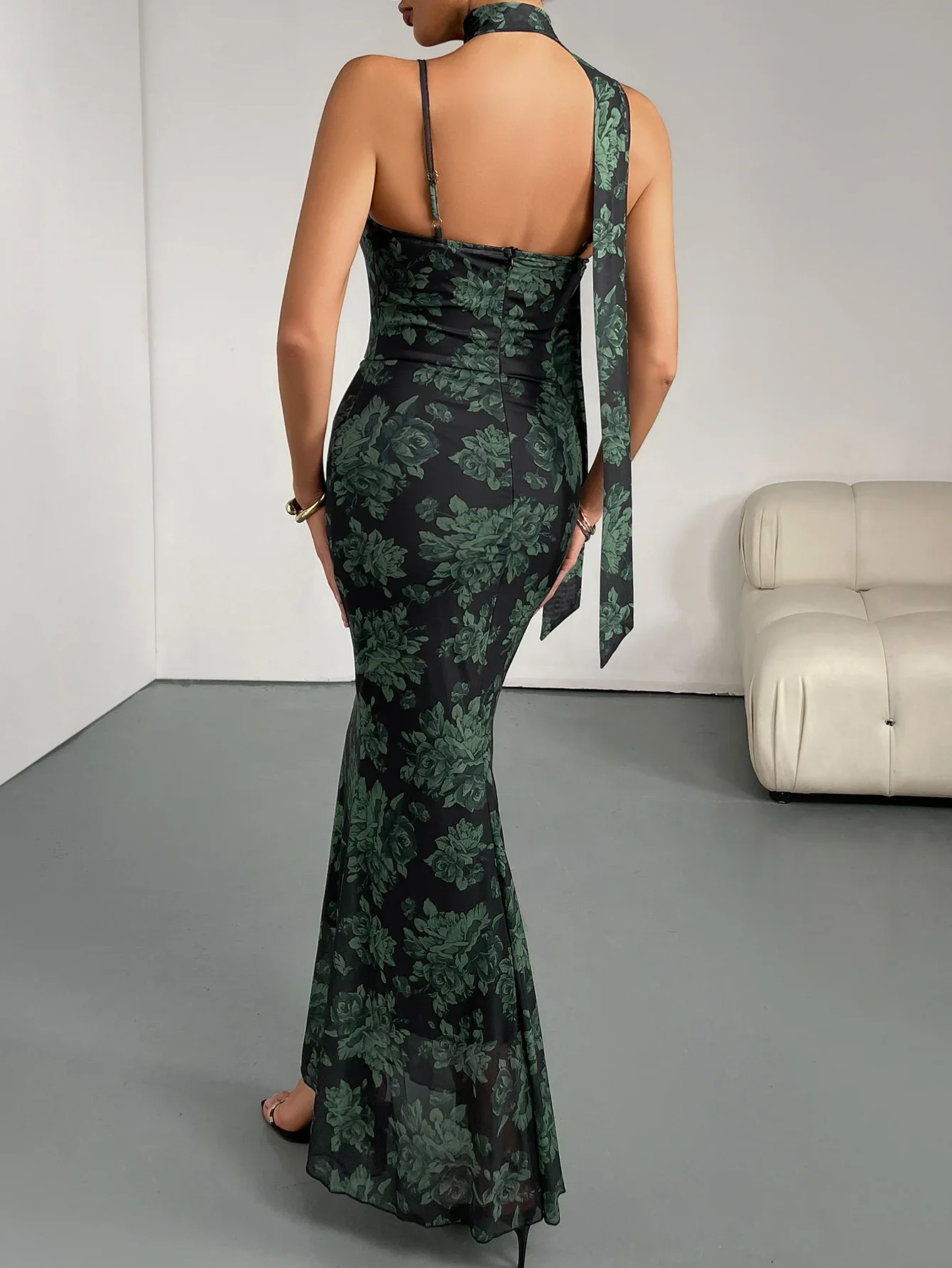 Vestido de noche Sexy con tirantes finos para mujer, corte en A, elegante, bordado, sin mangas, cintura alta, vestido de fiesta para discoteca, vestido Floral Ditsy