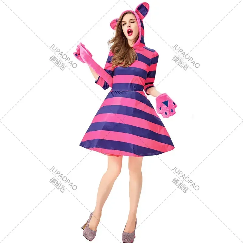 2025 جديد أليس في بلاد العجائب زي شيشاير القط تأثيري فستان للكبار الاطفال هالوين زي بدلة حفلة تنكرية الوالدين والطفل AA