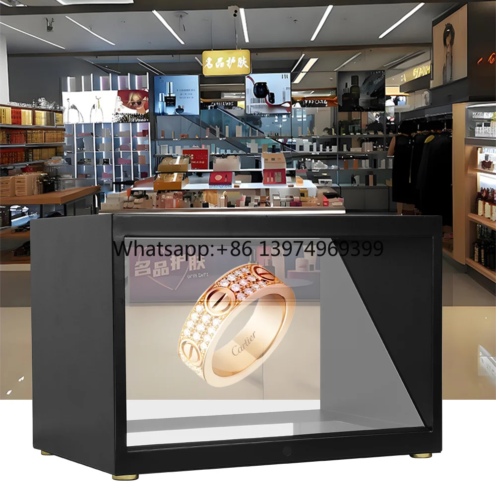 180-Degree 3D Holographic Projection Display Cabinet with BLACK CRYSTAL Frame for Museum Pyramid Screen