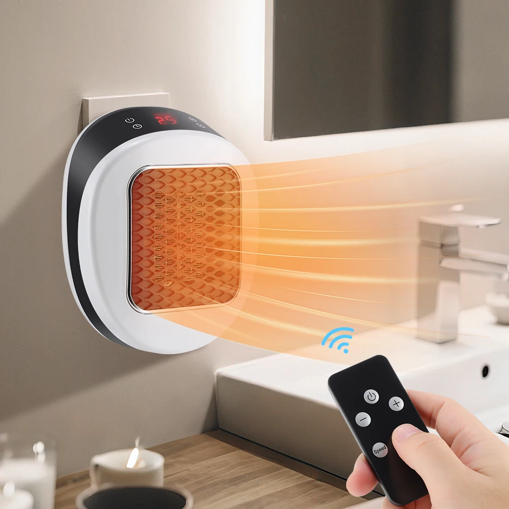 600W Portable Electric Heater Small Bathroom Fast Heating Fan Bedroom Heater Home Use Warming Wireless Device Remote Control