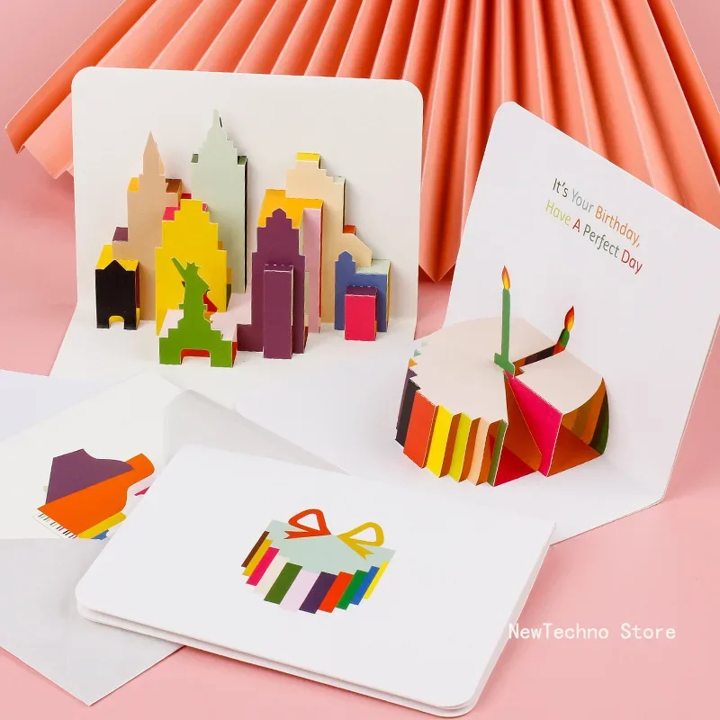 3D Folding Birthday Card Pop-Up Cards Cartoon Kids Holiday Gifts Greeting Cards Birthday Party Invitation Card Postcards