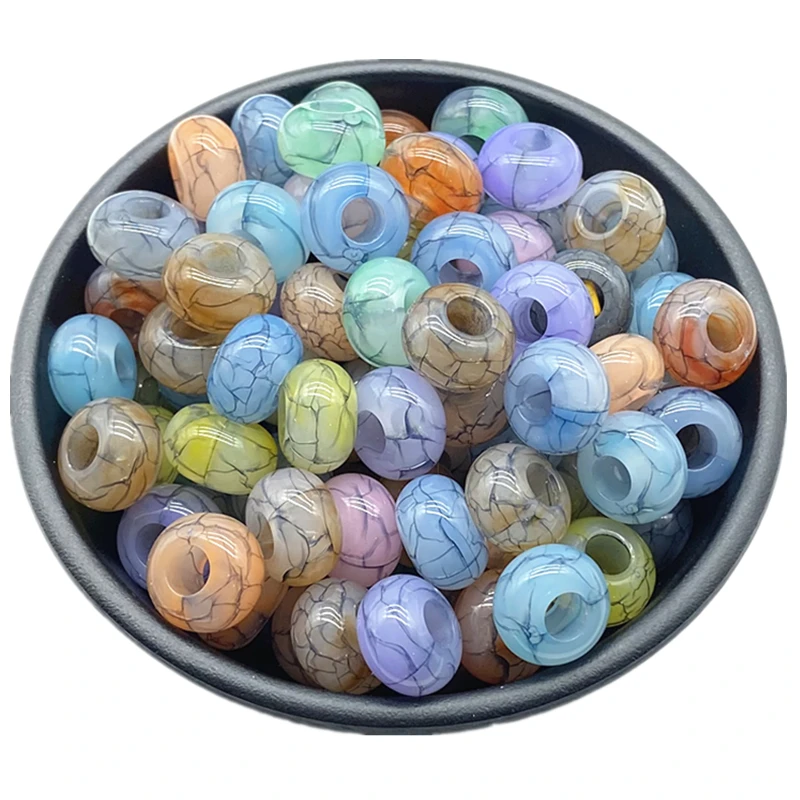 20pcs/lot 15x9mm Mixing Color Big Hole Acrylic Beads Loose Spacer Oblate Circle Bead Necklace Bracelet Pendant Jewelry Making