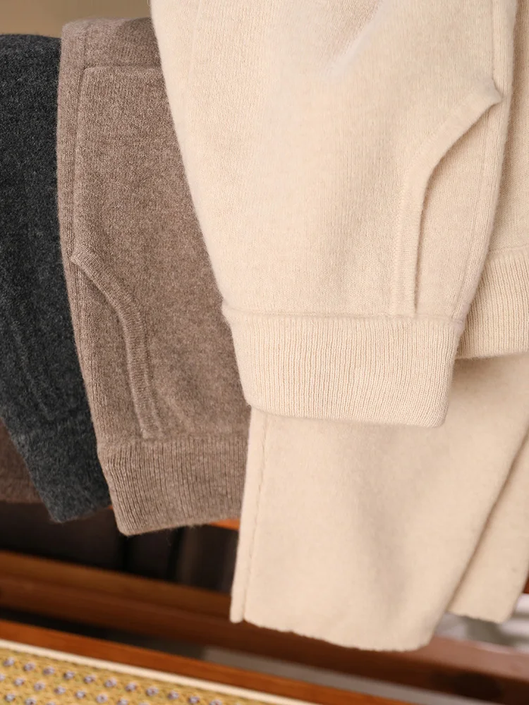 New Classy Autumn Winter Soft Thick Warm Wool Women Pencil Pants Woman 100% Merino Wool Trousers Elastic Waist Knited Wool Pants