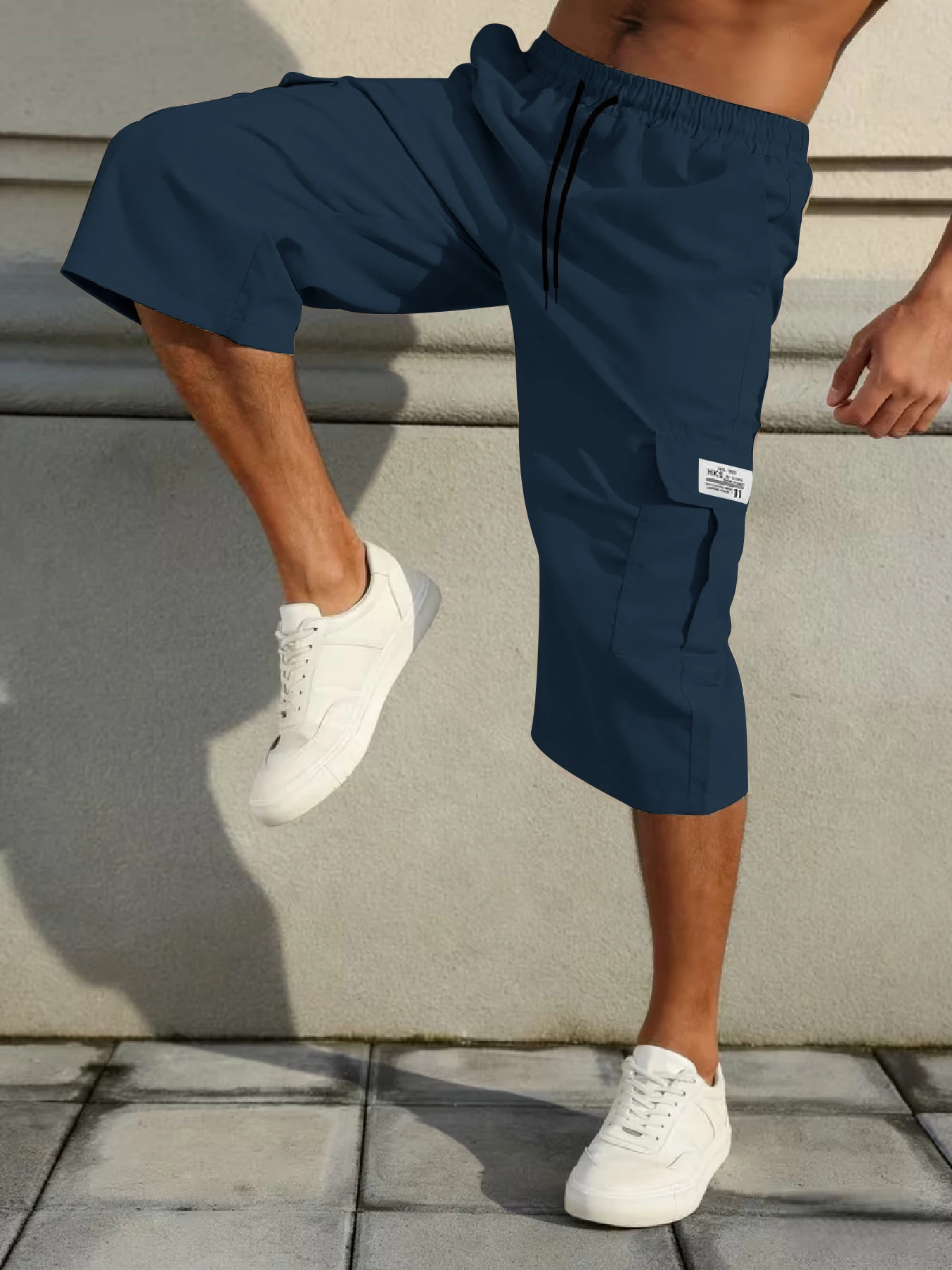 Men's shorts leisure jogging multi-pocket cropped pants woven elastic soft and comfortable solid color simple for outdoor sports