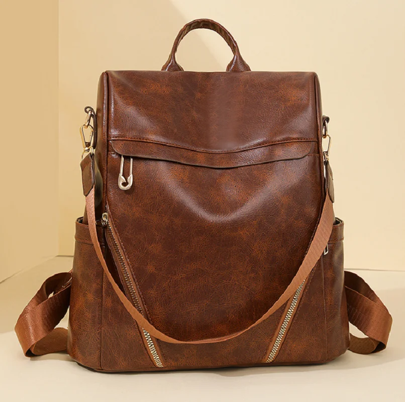 2025 New Korean Fashion Large Capacity Travel Backpacks Women's Soft Leather Anti Theft Shoulder Bags Totes Notebook School Bag
