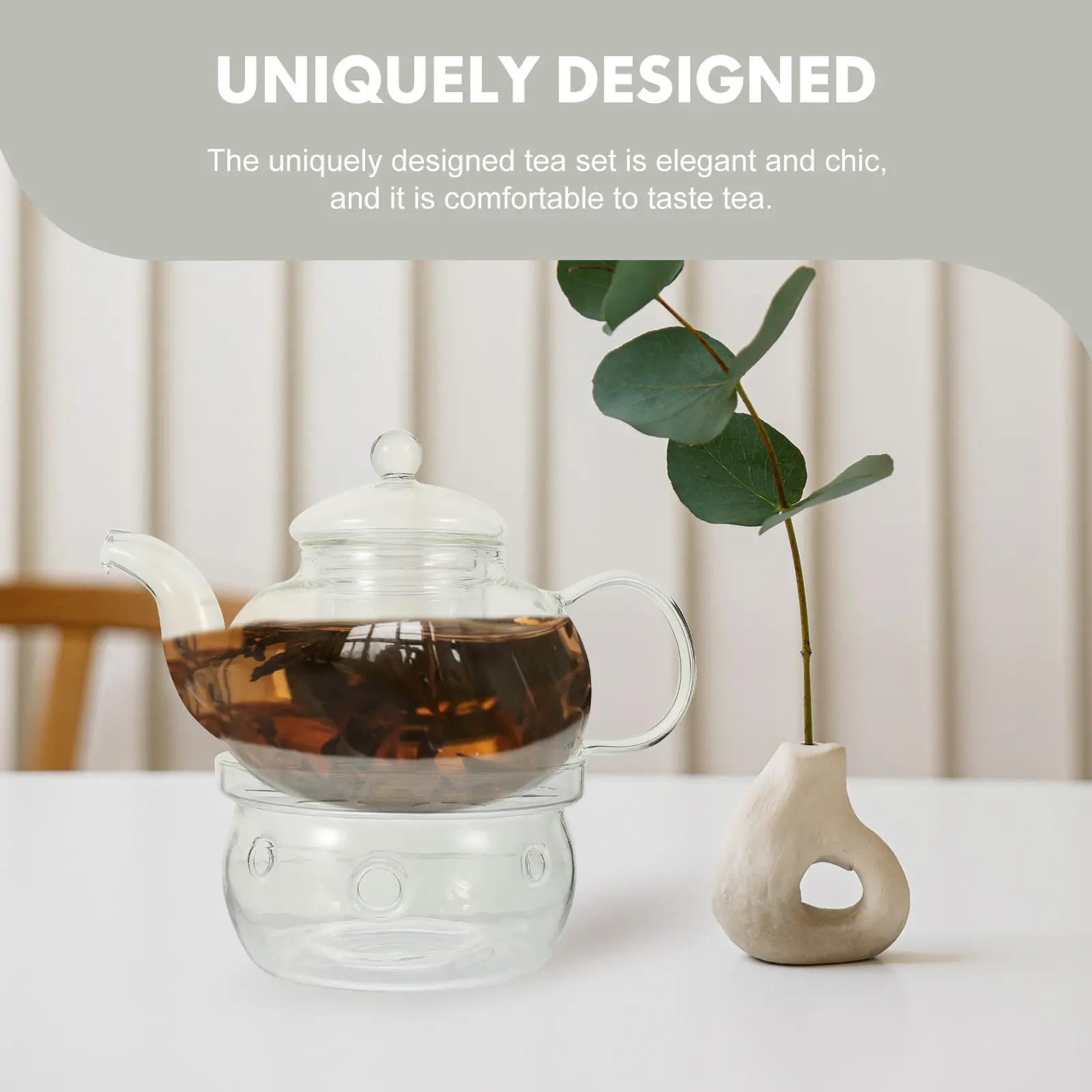 1Set Kung Fu Teapot Set Glass Scented Teapot Cup Candlestick Elegant Heat-Resistant Tea Brewing Pot Household Tea Ceremony