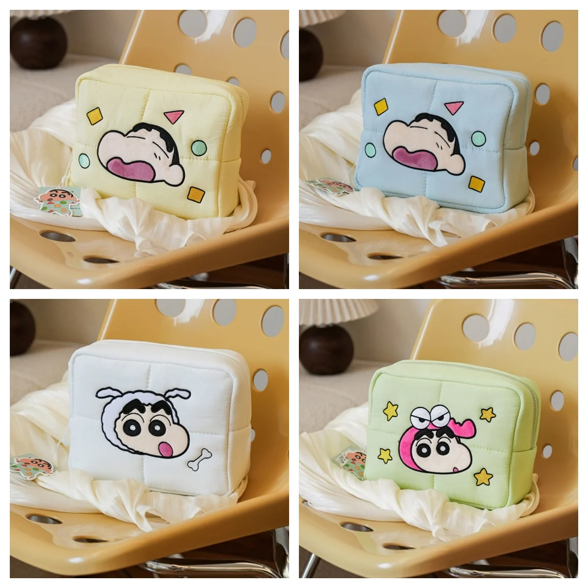 Nuevo Anime Crayon Shin-chan Down bolsa de cosméticos Kawaii bolsa de aseo de viaje de gran capacidad bolsa de almacenamiento para estudiantes de alta apariencia de dibujos animados