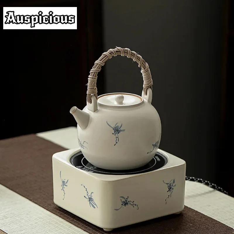 Handpainted Butterfly Orchid Rattan Loop-handled Teapot Electric Ceramic Stove Tea Maker Boiling Water Kettle Teaset Accessories