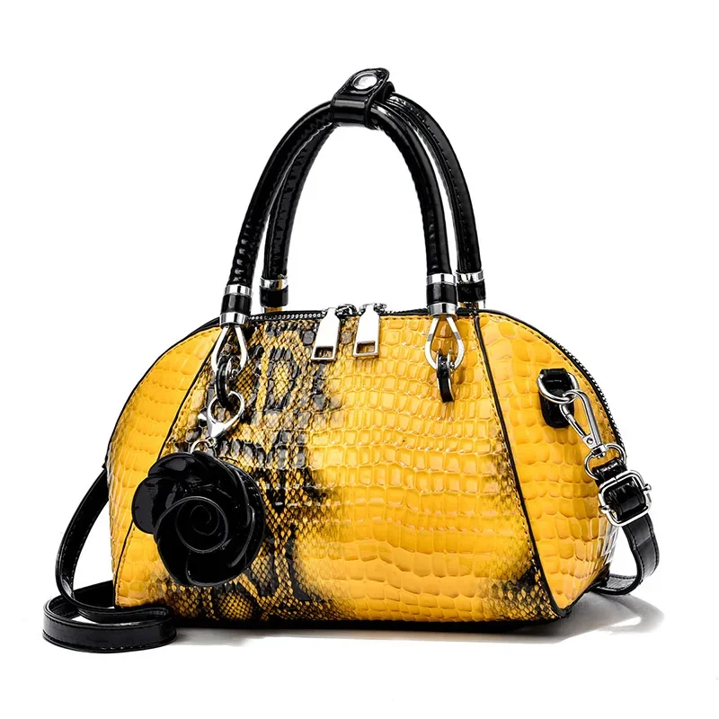 European / American Style Fashion Handbag Yellow Crocodile Pattern Women Tote Bag Ladies Small Shell Messenger Shoulder Bags Sac