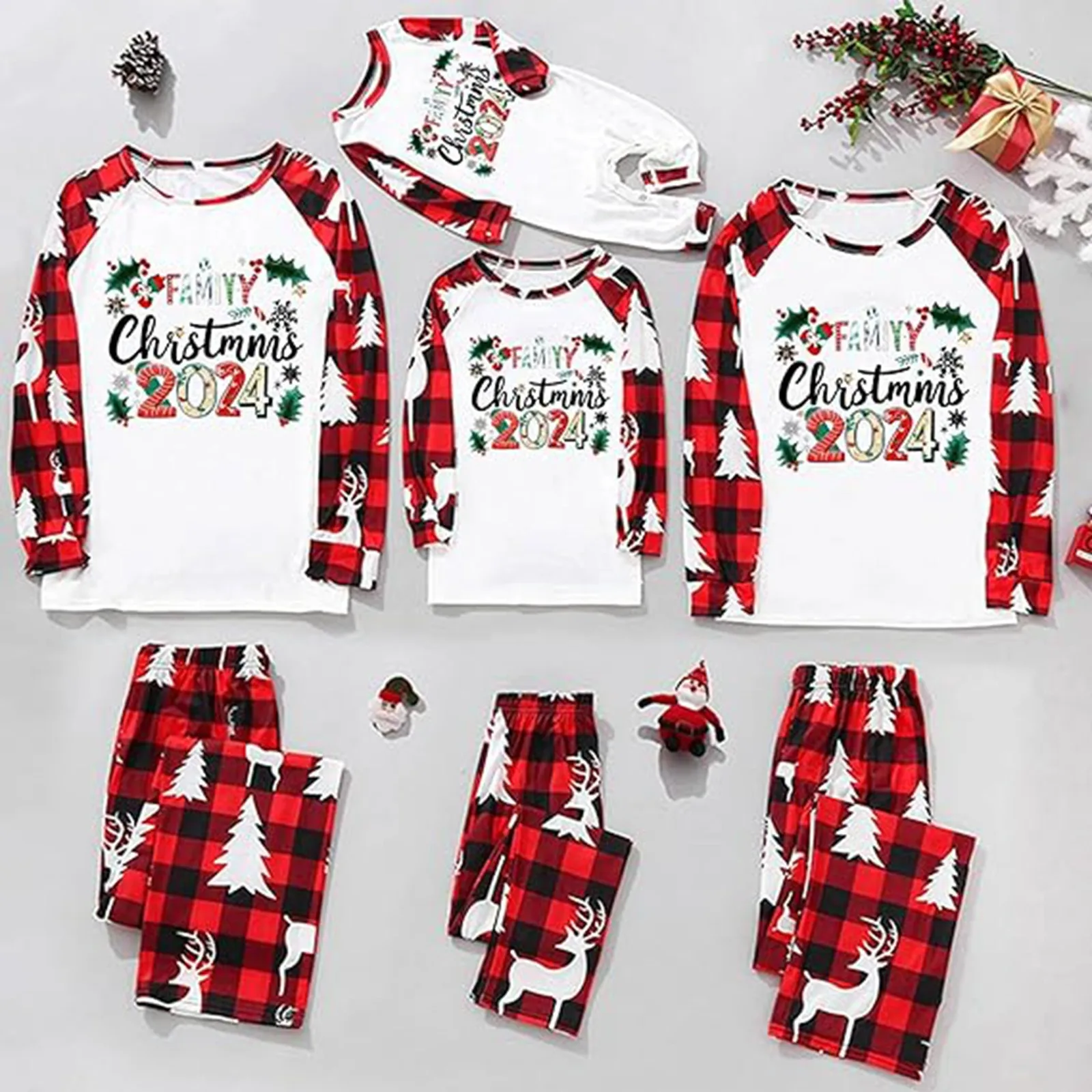 Merry Xmas Family Loungewear Mom and Me Long Sleeve Top+Long Pants 2 Pieces Suit Mother Father Kids Christmas Pajamas Set