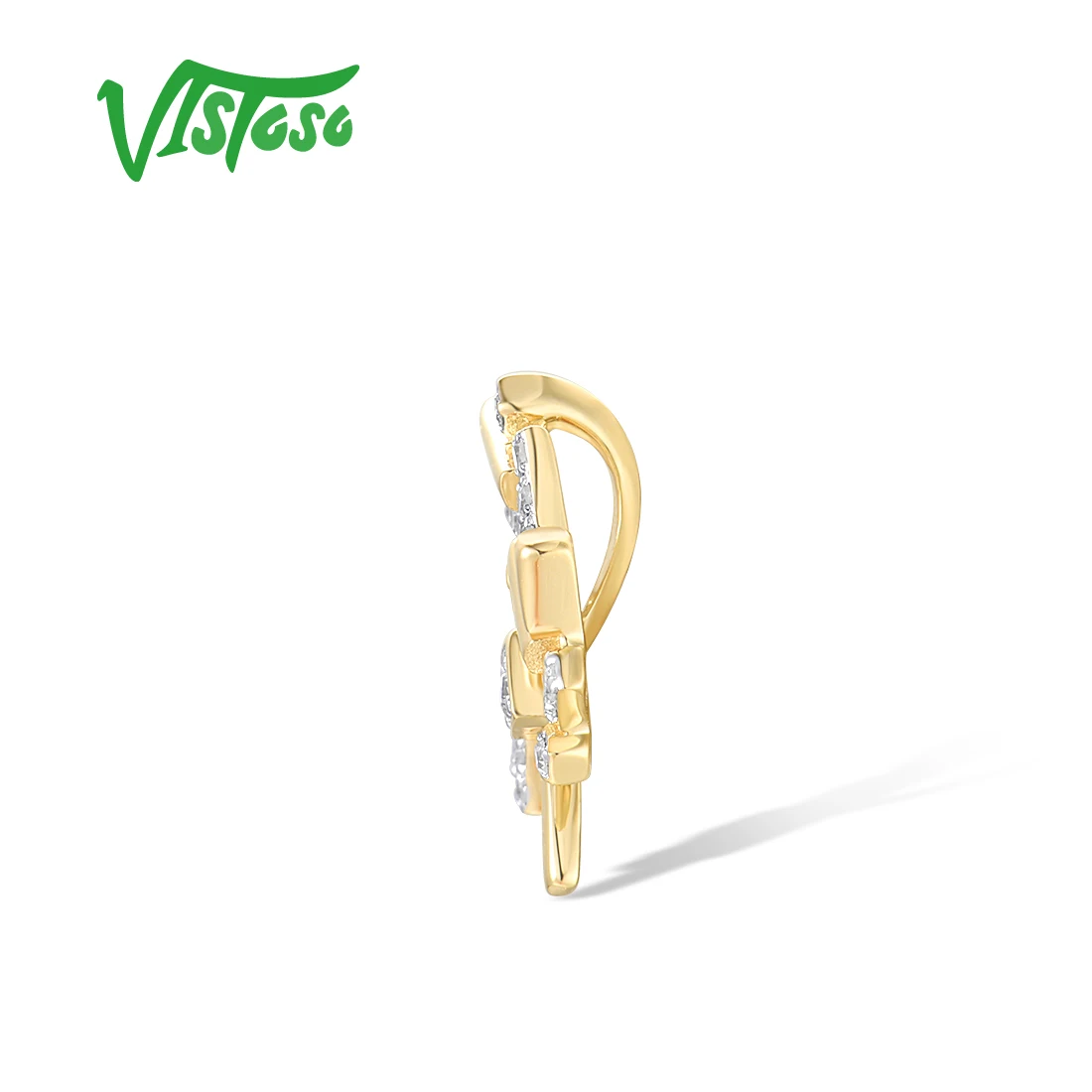 VISTOSO Genuine 14K 585 Yellow Gold Pendant For Women Sparkling Diamonds Irregular Threads Wedding Gifts Fashion Fine Jewelry