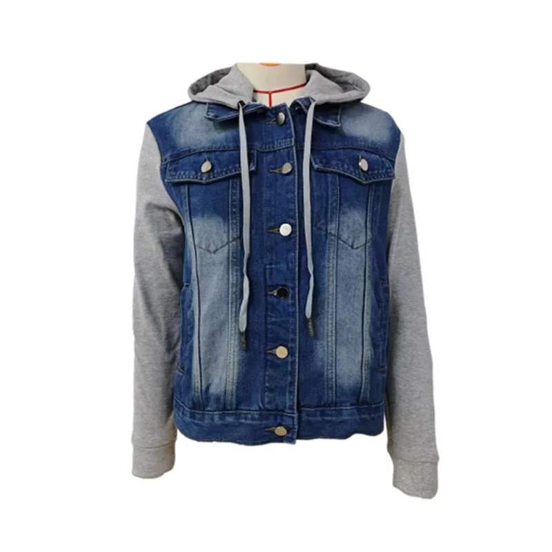 Spring Autumn New Detachable Hooded Denim Jacket Women Single-breasted Cardigan Splice Long Sleeve Female Casual Outerwear Coat