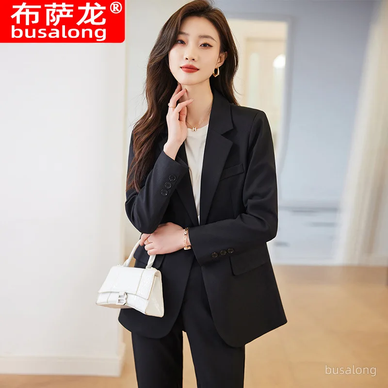 Blazer de manga longa feminino terno profissional primavera outono elegante fino ajuste moda conjunto feminino workwear negócios formal wear