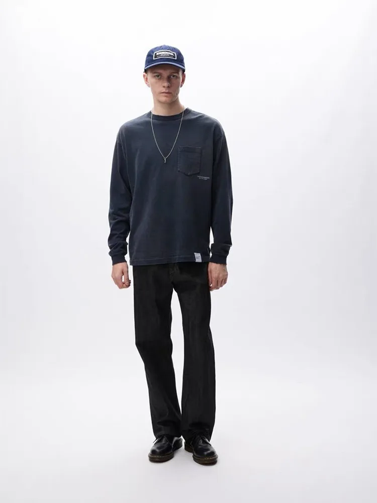 Japan Style NELGHBDRHOD NBHD 25SS Heavy Laundry Distressed Wax Printing Damaged Pockets Long Sleeved