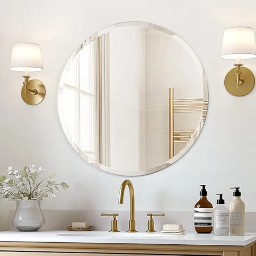 

Round Bathroom Mirror 24", Circle Vanity Mirror for Wall Decor, with Beveled Edge, for Bathroom, Living Room, Entryway, Modern