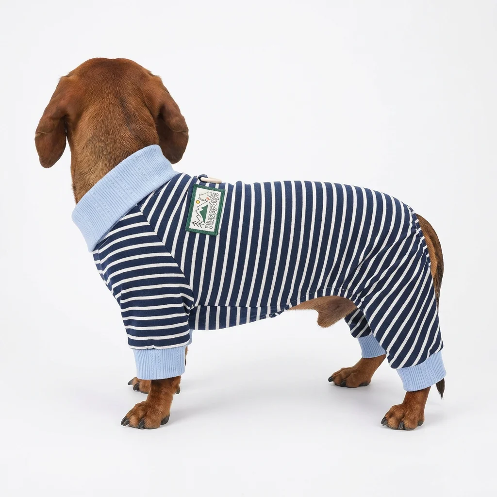

Striped Dog Jumpsuit with Leash Ring Four-Legged Pet Pajamas for Small Dogs Chihuahua Bichon Yorkie