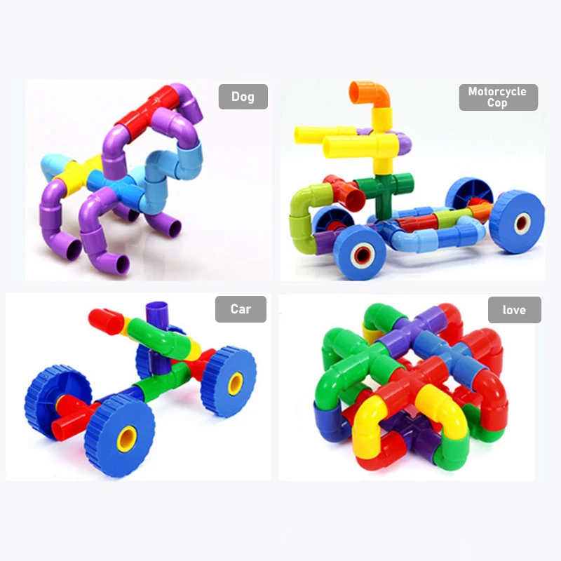 21-144 PCS Pipe Building Block Run Race Bricks 3D Children Diy Assemble and Insert Toys with Blocks Educational Toy for Children